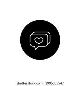 Love chat icon in black round style. Love and affection icon