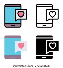 Mensaje Móvil Del Icono Del Chat Del Amor, Conveniente Para Los App Móviles, Los App Del Web Y Los Medios Impresos. Múltiples iconos de estilo, 