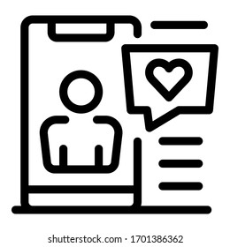Love chat icon. Outline love chat vector icon for web design isolated on white background