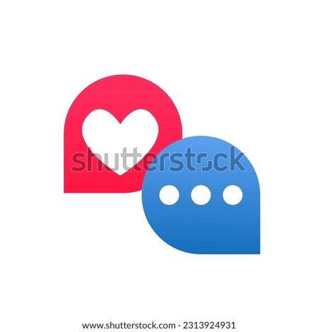 Love Chat Icon. Vector Symbol for E-Dating, Online Dating, Sexting, Love Texting, SMS, Romance, Valentine's Day, Messaging. SMS Message with Love Heart Flat Vector Icon. Vector illustration