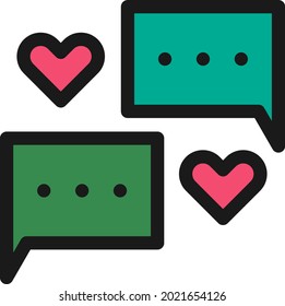 Diseño de iconos vectores rellenos de la línea de chat de amor
