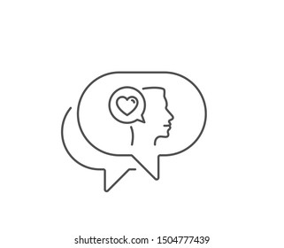 Love chat line icon. Chat bubble design. Heart symbol. Valentines day communication sign. Outline concept. Thin line romantic talk icon. Vector
