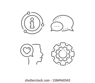 Love chat line icon. Chat bubble, info sign elements. Heart symbol. Valentines day communication sign. Linear romantic talk outline icon. Information bubble. Vector