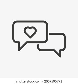Love chat line vector icon isolated on white background. Two speech bubbles with heart.