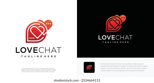 Love chat logo design vector illustration. Heart chat logo design icon.	
