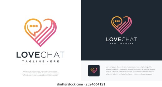 Love chat logo design vector illustration. Heart chat logo design icon.	
