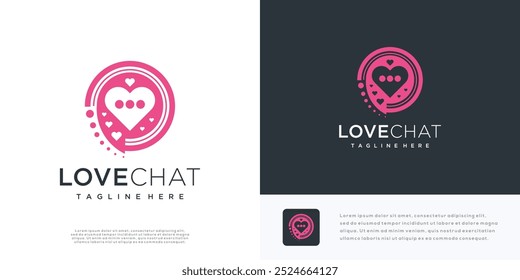 Ilustração do vetor do projeto do logotipo do chat do amor. Ícone de design de logotipo de bate-papo de coração.	
