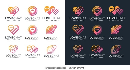 love chat logo design vector collection. Heart chat logo design set icon made with lines.	