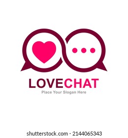 Love Chat Logo, Vektordesign. Geeignet für Geschäftsreisende, Liebessymbol und romantische Chat