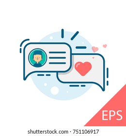 Love chat with a man. Chatting together. Vector modern line design illustrative icon