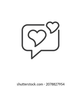 Love chat message line icon. linear style sign for mobile concept and web design. Speech bubble with hearts outline vector icon. Symbol, logo illustration. Vector graphics