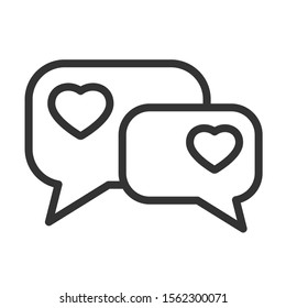 Love chat message outline vector icon isolated on white background. Love heart stock vector illustration. Romantic love and valentine day line vector icon for web, mobile app, ui, printed products