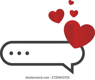 Love chat notification icon with flying red hearts, romantic message bubble and social media alert symbol, isolated vector illustration