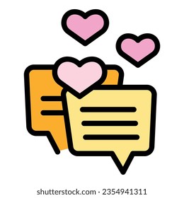 Love chat offer icon outline vector. Letter online. Price bank color flat