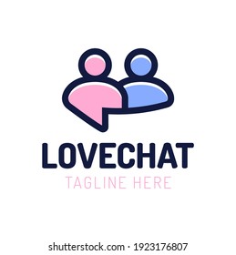 Love Chat, people Dating Logo vector Design. Chat online. United couple bubble. Icon of dating site. Vector illustration