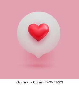 Charla de amor con forma de corazón rojo Representación del estilo de dibujos animados 3D