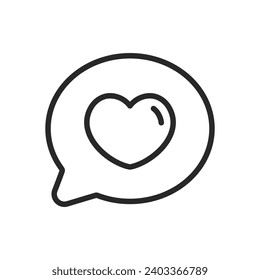 Love Chat Text Bubble Icon - Heart in Speech Bubble Linear Vector Piktogramm für Romantik Kommunikation, Messaging und Valentinstag Love Texting.