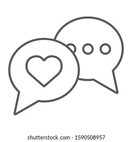 Love chat thin line icon, valentine and holiday, speech bubble message sign, vector graphics, a linear pattern on a white background, eps 10