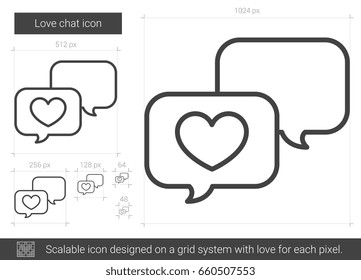 Love chat vector line icon isolated on white background. Love chat line icon for infographic, website or app. Scalable icon designed on a grid system.