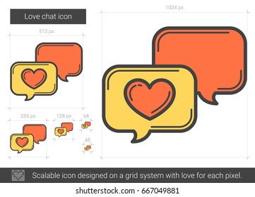 Love chat vector line icon isolated on white background. Love chat line icon for infographic, website or app. Scalable icon designed on a grid system.