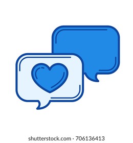 Love chat vector line icon isolated on white background. Love chat line icon for infographic, website or app. Blue icon designed on a grid system.