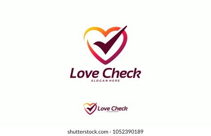 Love Check logo designs concept vector, Heart Check logo designs template