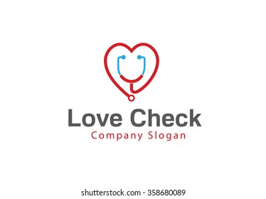 Love Check Stethoscope Logo Vector Icon Symbol Design Illustration