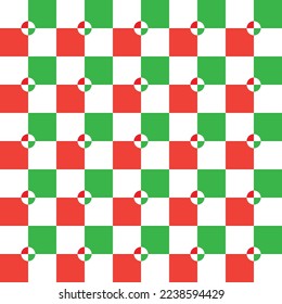 Love checker background. Red and green hearts pattern on white backdrop. Illustration of heart shape on white squares. Pattern of love on Christmas.