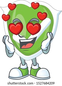 In love checkmark shield with cartoon character shape.