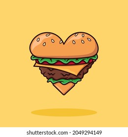 Love Cheese Burger Cartoon Vector