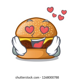 In love cheese burger located on plate cartoon