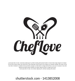 love chef logo with the concept of a chef's hat. can be used for restaurant icons or signs. vector illustration element