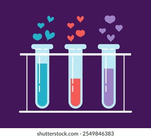 Liebe Chemie Herz Elixier Labor Trank Valentinstag Konzept. Illustrationselement für Vektorgrafik