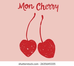 Love cherry artwork. Make your sweet cherry. Cherry fruit print. Nature fruit club print design.