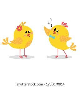 love chicks isolated on white background, color vector illustration in flat style, icon, design, decoration