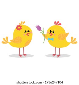 love chicks isolated on white background, color vector illustration in flat style, icon, design, decoration