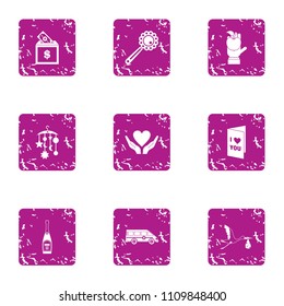 Love child icons set. Grunge set of 9 love child vector icons for web isolated on white background