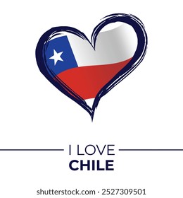 Eu adoro o banner do Chile com Flag in Heart . Chile ama Emblema Isolado sobre Fundo Branco. Vetor, Ilustração, Isolado, Amor, Plano de Fundo.