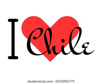 Eu amo o Chile. Cartas desenhadas à mão com coração vermelho. Ilustração vetorial, letras em design moderno para imprimir camiseta, banner, cartaz, adesivo ou rótulo.