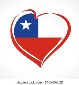 Love Chile, heart emblem national flag colored. Flag of Chilean with heart shape for Chile Independence Day isolated on white background. Vector illustration