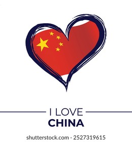 I Love China Banner with Flag in Heart. China love Emblem Isolated on White Background. Vector, Illustration, Isolated, Love, Background.