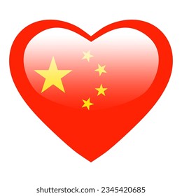 Ama la bandera de China, botón brillante del corazón de China, símbolo de amor de la bandera china. Símbolo patriótico chino. 