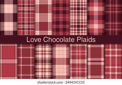 Love chocolate plaid bundles, textile design, checkered fabric pattern for shirt, dress, suit, wrapping paper print, invitation and gift card.