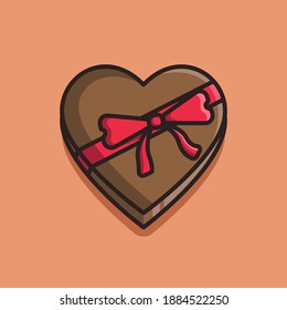 Love Chocolate with Ribbon Cartoon Vector Icon Illustration. Flat Cartoon Style Suitable for National Bittersweet Chocolate Day.