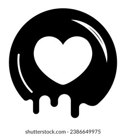 Icono sólido de chocolate, concepto de festival de chocolate, símbolo de la forma del corazón del jarabe de cacao sobre fondo blanco, postre romántico para el día de San Valentín al estilo glifo. Gráficos vectoriales