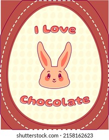 I Love chocolate vintage with soft colors for easter day whit a cute orange bunny rabbit smiling brown for chocolate and cocoa in an asian style