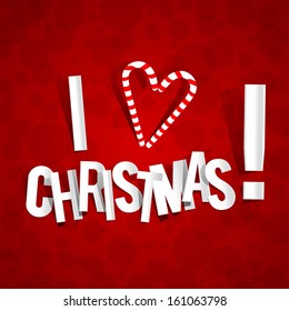 I Love Christmas Card On Red Background vector illustration