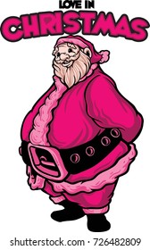 love in christmas , cute pink santa claus . vector illustration