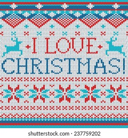 I love Christmas: Scandinavian style seamless knitted pattern with deers