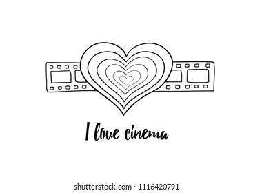 I love cinema - black and white heart on filmstrip